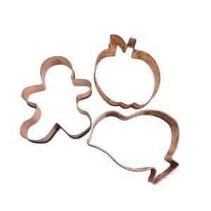 Vintage 4 Copper Cookie Cutters Apple Bird Man 5 inch